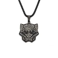 Official WAKANDA FOREVER Authorized Marvel Black Panther Logo White Gem Necklace