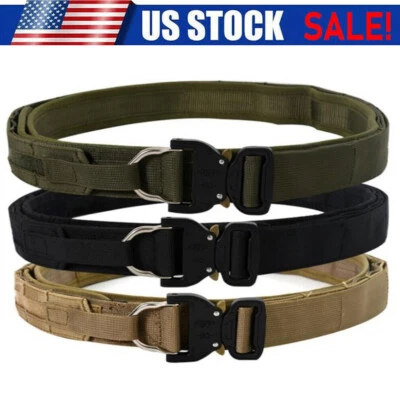 1.57" Tactical Belt Mens Belts Quick Release Metal Buckle MOLLE 2 Layer Airsoft