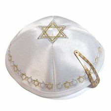 Satin 20cm Blanc Brodé Magen David Kippa Juif Kippa Synagogue