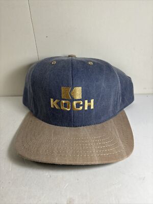 Koch Leather Strapback Hat Cap Gray Blue Barkap Trucker Farming