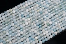 3MM Genuine Natural Aquamarine Beads Brazil A Faceted Round Loose Beads 15"