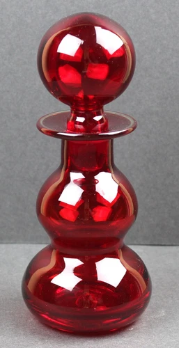 Rainbow Glass Red 8" MCM Bubble Decanter & Stopper