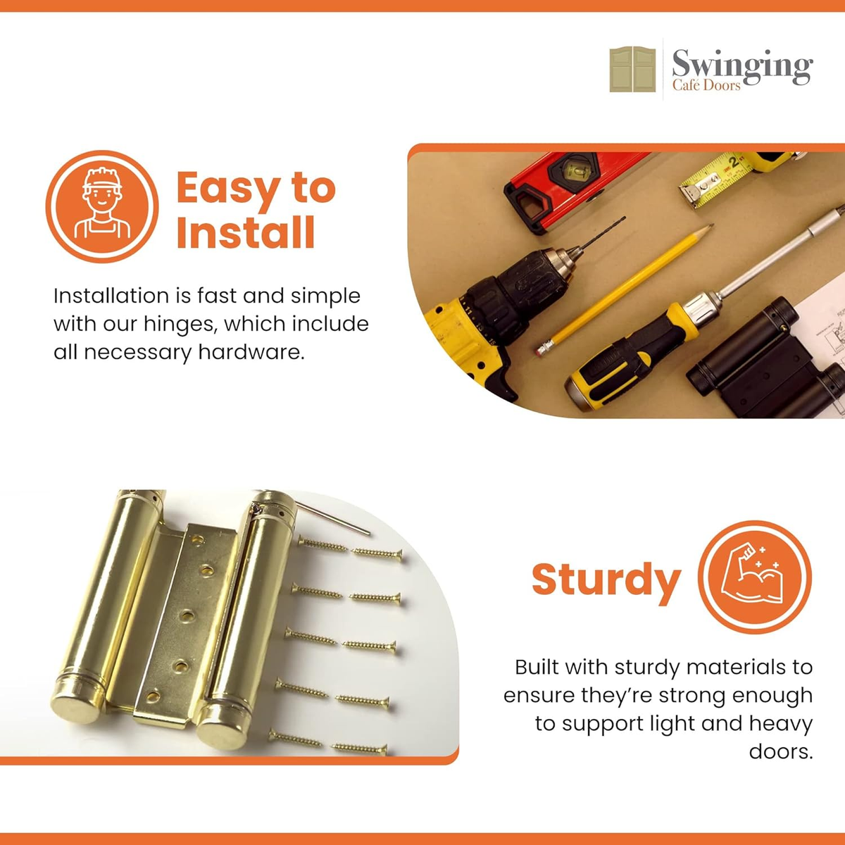 Haidms Saloon Door Hinges 2 Pack - Double-Action Swing Hinges For Cafe Doors