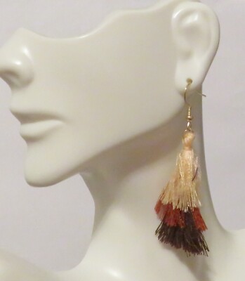 Women Earrings Pink Rust Brown Tassel Drop 2.25'' Lightweight Hook Dangle