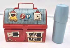 1962 Fisher Price Red Barn Farm Mini Lunch Box with Silo Thermos 549 USA