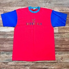Vintage Las Vegas Hilton Color Block T Shirt Size Adult L/XL Colorful Embroidery