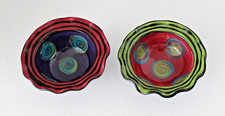 Mista Art Pottery Signed Set of Ruffle Rimmed Bowls