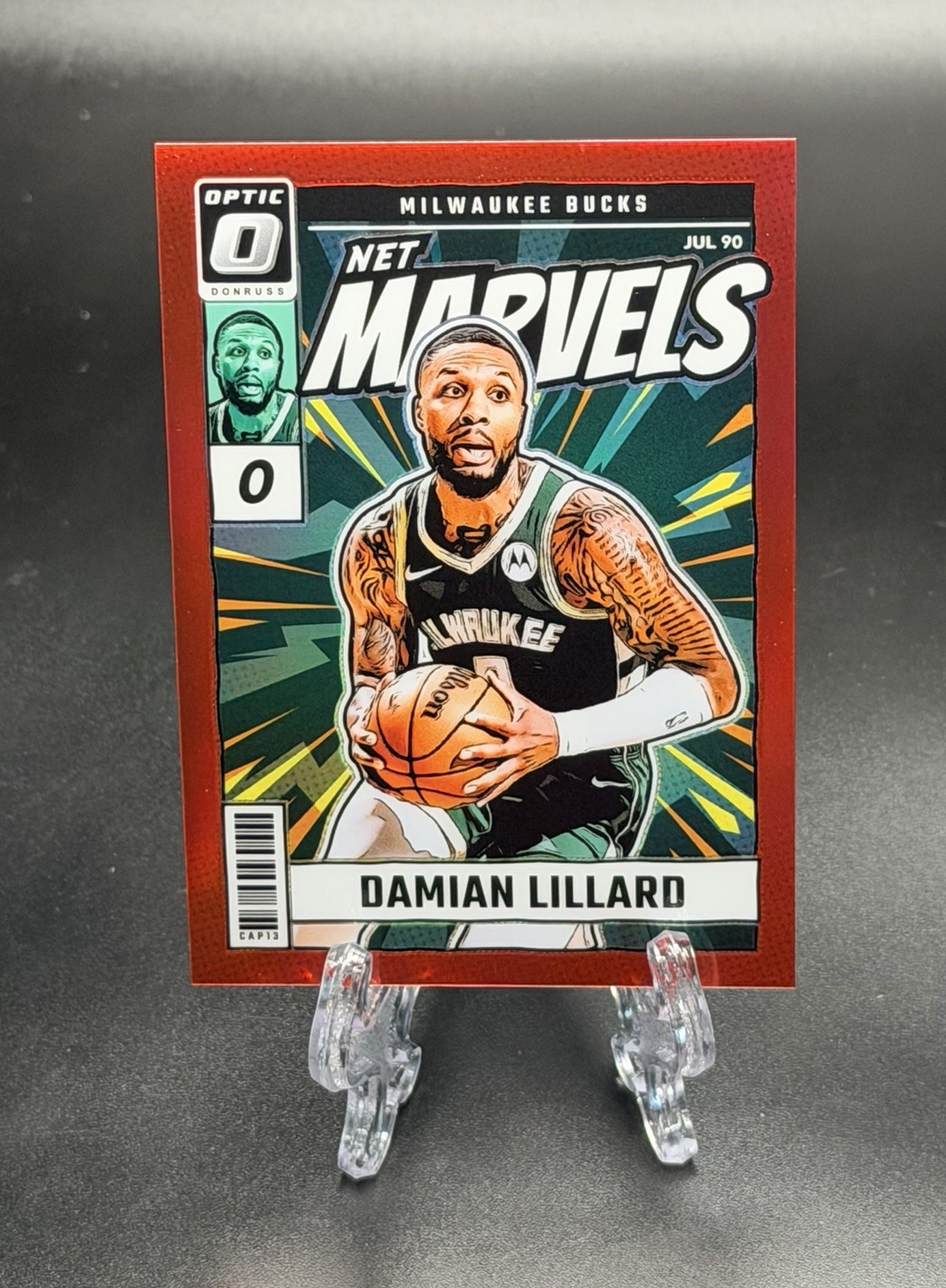 2024 Panini Donruss Optic Damian Lillard Milwaukee Bucks Net Marvels SP Red /99