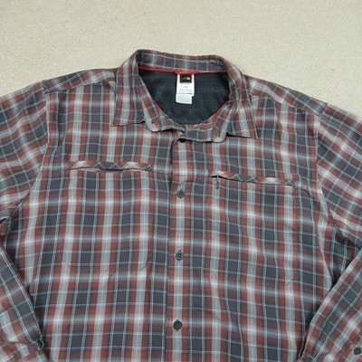 The North Face Button Up Shirt Mens XL Extra Large Gray Red Plaid Hiking Outdoor