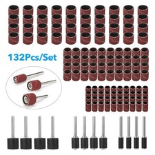 132Pcs Sanding Bands Drum Sleeve Grit Mandrel Dremel Rotary Tool Kit Accessories