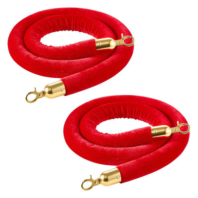 2PCS Red Velvet Stanchion Ropes 5ft Crowd Control w/ Gold Hooks