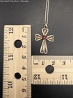 18" Sterling Silver Chain Filigree Cross Pendant Necklace with Garnet Center — photo 9