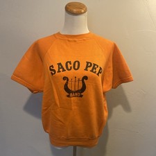 Vintage 70s SACO PEP BAND Raglan Short Sleeve Men s College Sweatshirt Orange L