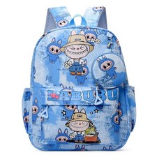 Blue Cartoon Kids Backpack Adjustable Strap Polyester Canvas Pockets 10.4 inchs