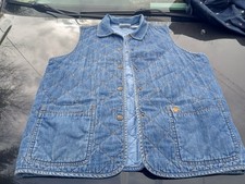 VTG Susan Bristol Casuals Denim Chambray Quilted Design Vest Sz M Wear 2 Collar