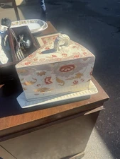 Antique Victorian Cheese Keeper w/Plate Floral Transferware TriangleDome C1900s