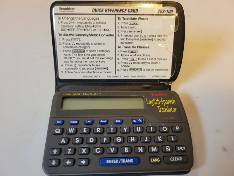 Franklin TES-100 ENGLISH SPANISH Vintage 1996 TRANSLATOR with Battery