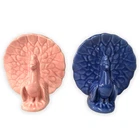Vintage Hull Pottery Peacock Figurines Pair Pink Blue Ceramic