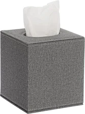 Sumnacon Square Linen Tissue Box Cover - Stylish Cube Holder Grey 