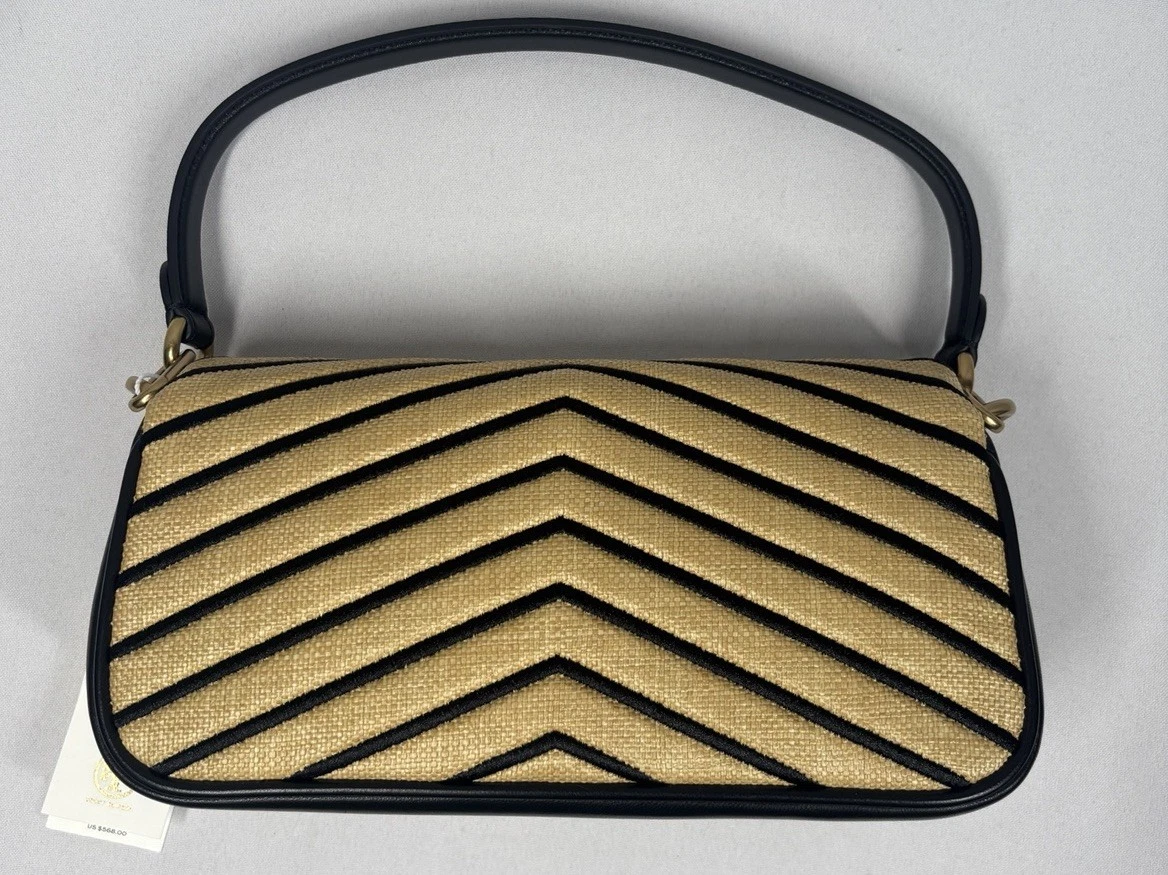 Borsa a tracolla Tory Burch Kira in morbida patta piccola colore naturale e nero