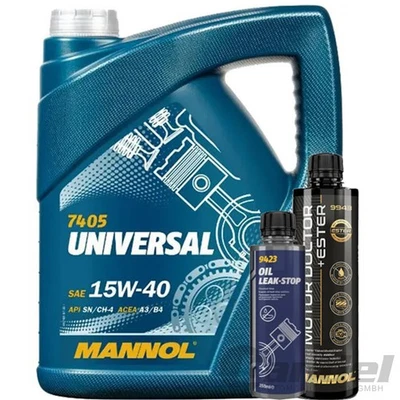5 L MANNOL Huile Moteur Universelle 15W40 + Additif Anti-Fuites Esters - Photo 1/2