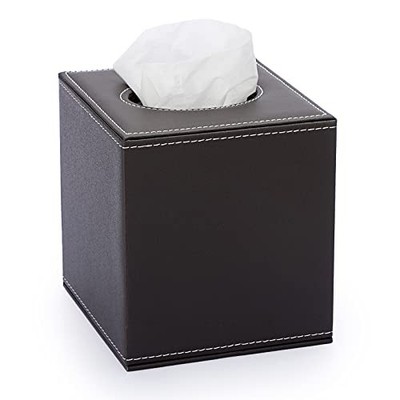 Sumnacon Square Leather Tissue Box Cover - Stylish Cube Tissue Box Holder Brown