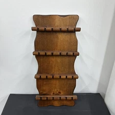 Vintage Hand Carved 24 Slot Spoon Holder Wooden Trinket Display Jewelry Rack