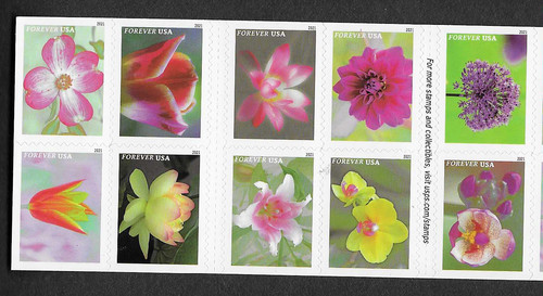 2021 US 5558-5567 GARDEN BEAUTY BLOCK OF 100 FOREVER RATE MNH