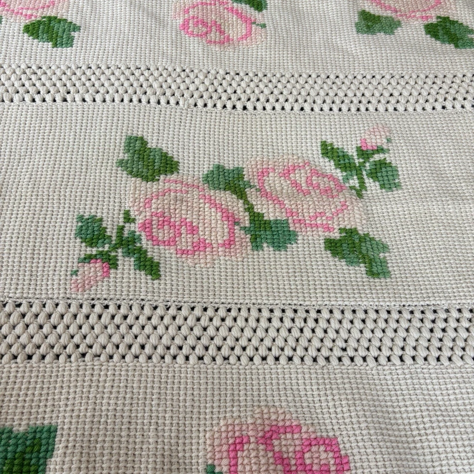 Manta afgana de lana rosa punta de aguja de ganchillo de colección 67x37 rosa marfil casa de campo Foto 3 de 4