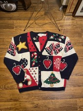 Alexandra Bartlett Knit Vintage 1992 Cardigan Sweater Women's Large Christmas