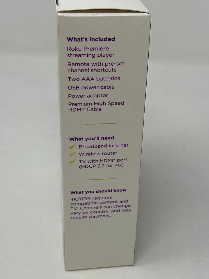 Roku Premiere 4K HDR Streaming Media Player with HDMI Cable & Remote ~ New - Image 3 of 4