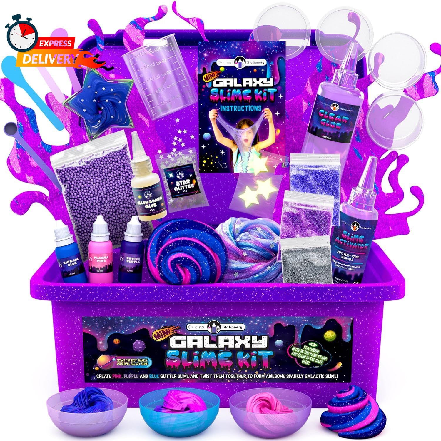 Mini Galaxy Slime Kit with Glitter and Glow - 22-Piece Craft Set for Girls