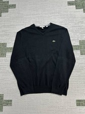 Lacoste Sweater Mens Medium Black Cotton Knit Pullover 