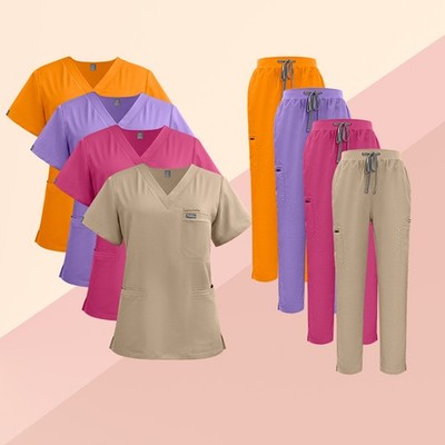 Unisex Comfort Stretch Medical Scrub Set: V-Neck Top + Straight-Leg Pants