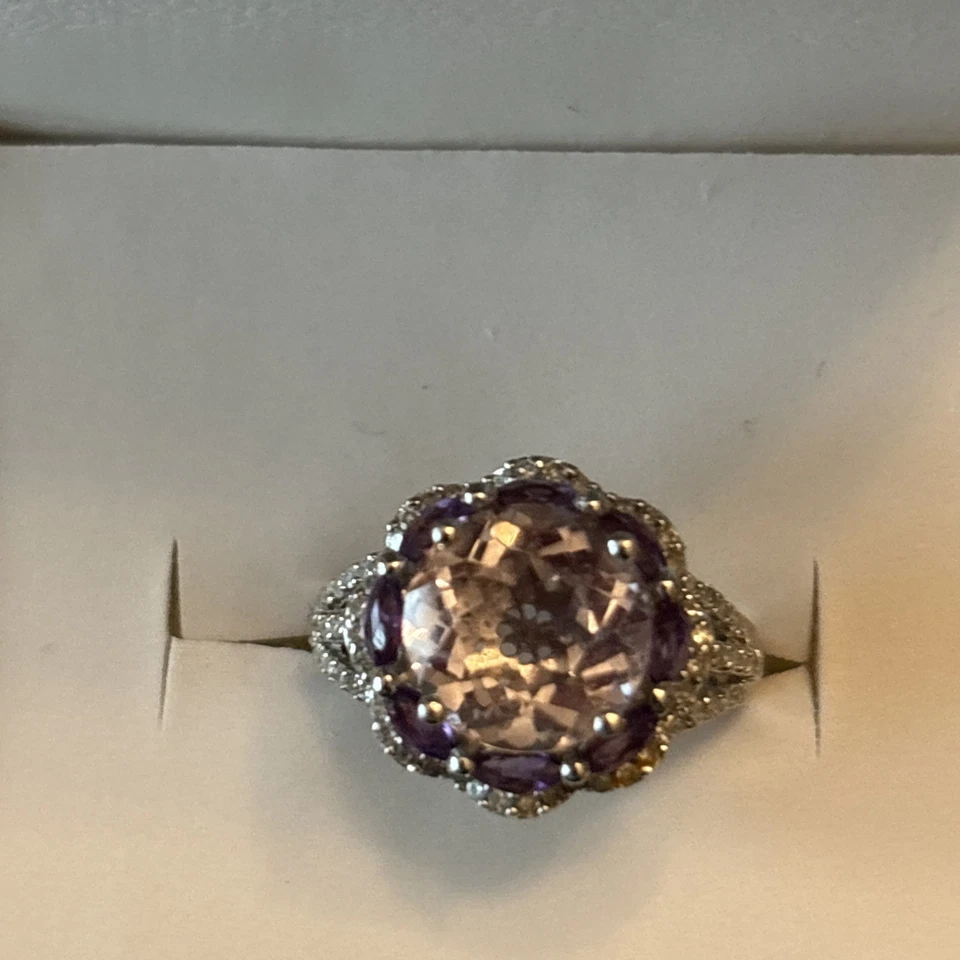 Affinity Diamond Sterling 1/3 Ct Tw & 3.50 Ct Tw Amethyst Ring. Size 6. 925 ZMR - Image 2 of 4