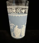 JEANETTE WEDGEWOOD STYLE HELLENIC ROMAN SCENE BLUE TUMBLER 1950`S ART GLASS