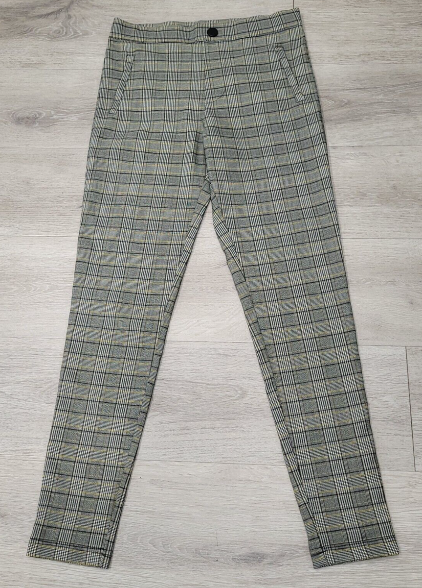 ZARA High Rise Exposed Zipper Plaid Leggings Pants M NWT