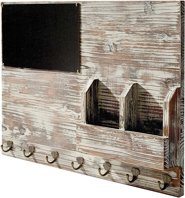 Chalkboard with Memo Clips, Mail Sorter, and Key Hooks, Entryway Organizer - Image 4 of 4