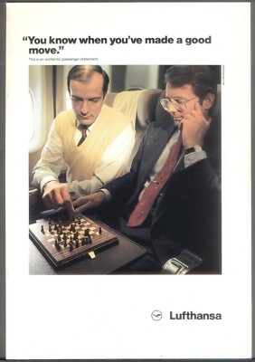 LUFTHANSA Airline (Chess) - Original 1980s ADVERTISEMENT. Free UK Postage (D)