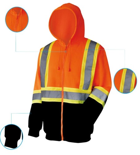 Sudadera con capucha Hi Vis ANSI clase 3 trabajo forrada de lana parte inferior negra 06H - Imagen 5 de 11