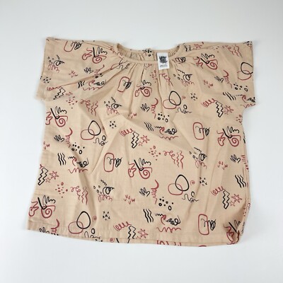Open Edit Blouse Girls 8 Beige Shifting Pink Scribbles Dolman Top NWT