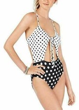 Hula Honey Juniors' Polka Dotted Cutout One Piece in White/Black Pick Size
