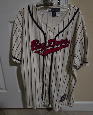Vintage Big Dogs Baseball Jersey XL Button Front Pinstripe 100% Cotton--Nice!