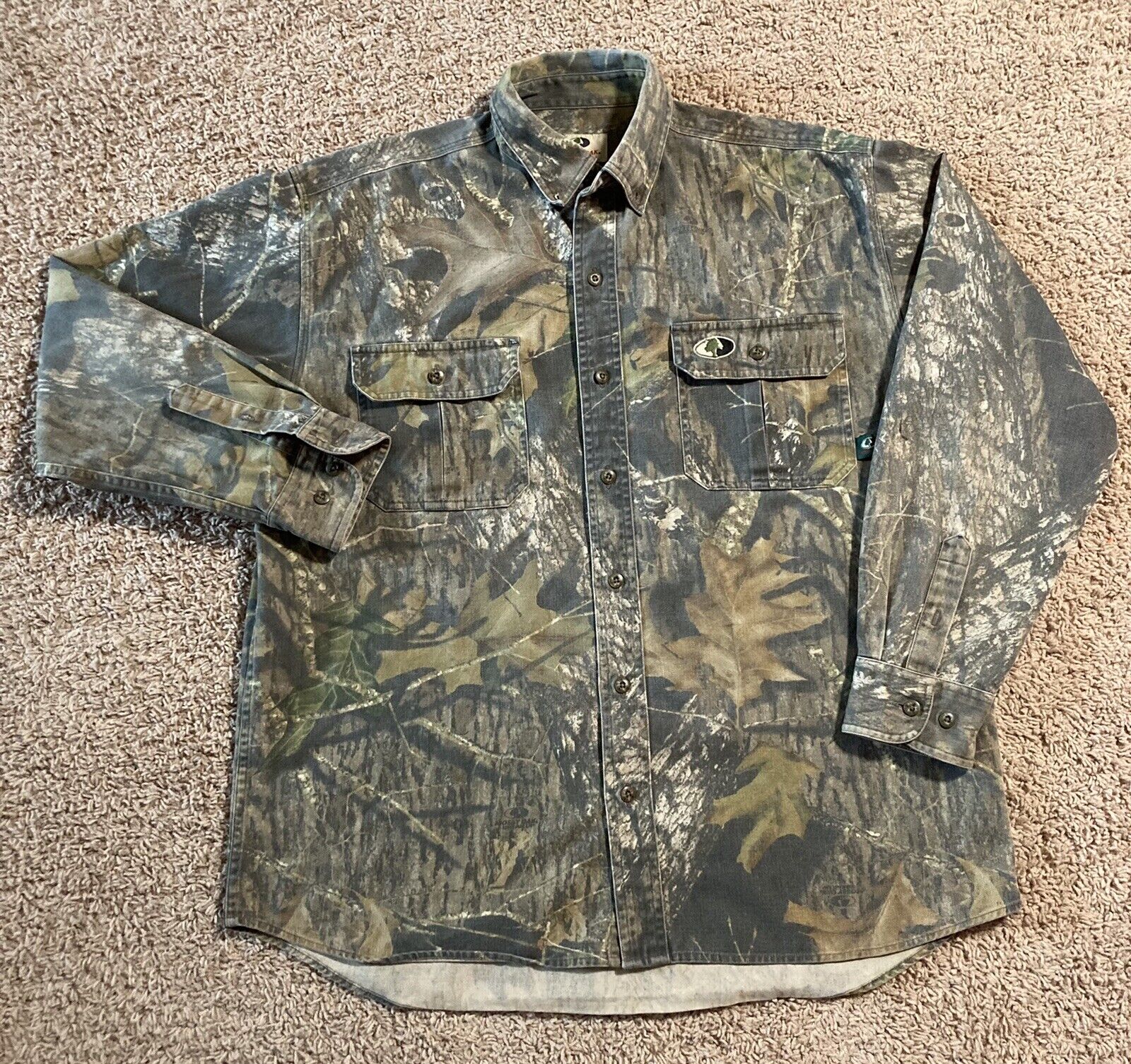 Mossy Oak Camo Button Up Long Sleeve Shirt Mens Large Hunting Outdoors Read