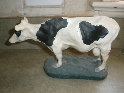 Vintage Plaster Black & White Cow Figure 9'' x 3'' x 6''
