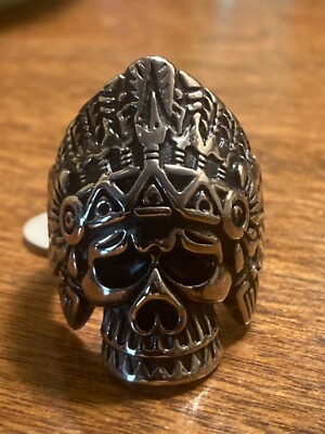 Size 11 Indian chief skull ring silver costume jewelry men's Slayer