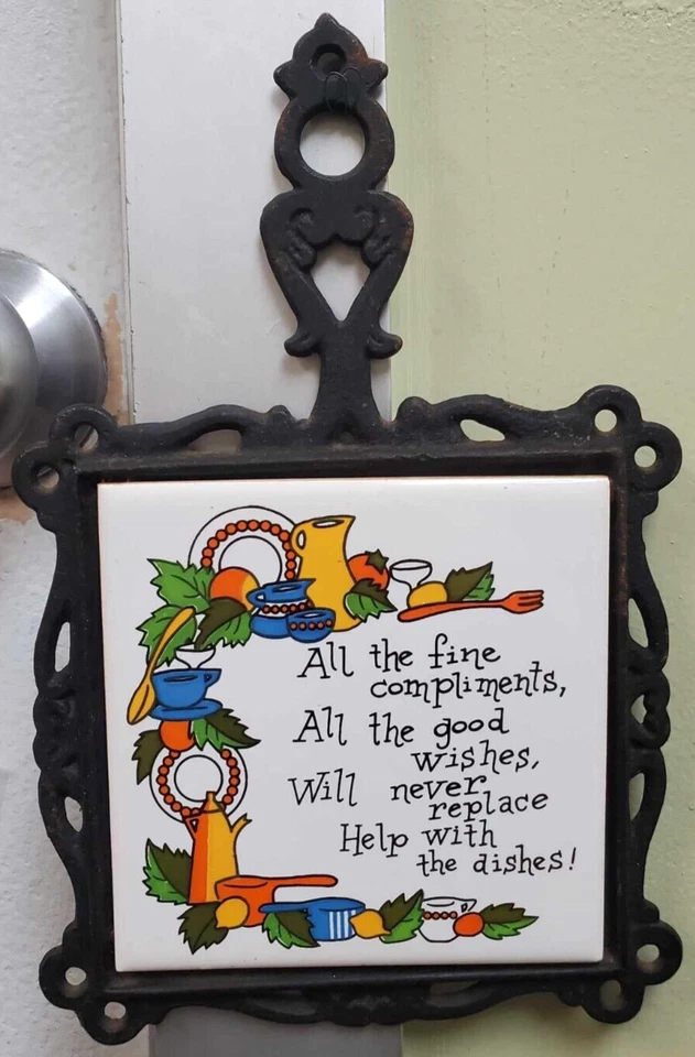 VINTAGE Lot of 3 Cast Iron Tile Trivets + Pot Warmer Wall Decor - Mixed Lot - Image 2 of 4