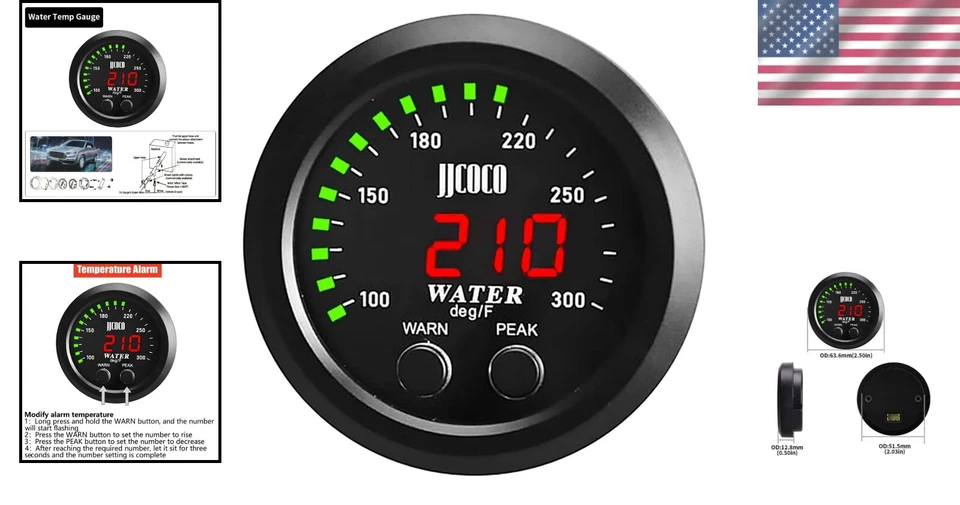 Compact 52mm Water Temp Gauge with Alarm - Bright Display for Quick Readings - Image 2 of 4