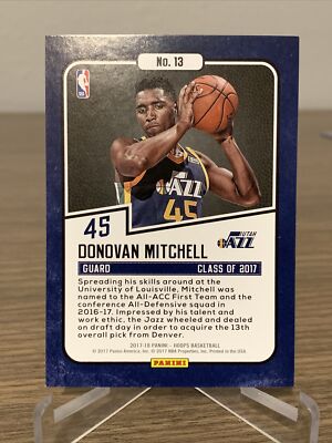 2017-18 NBA Hoops Class of 2017 #13 Donovan Mitchell Utah Jazz