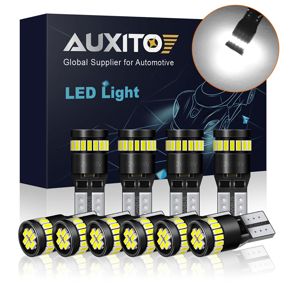 10Pcs AUXITO T10 2825 168 158 194 White LED Interior Dome Map License Light Bulb